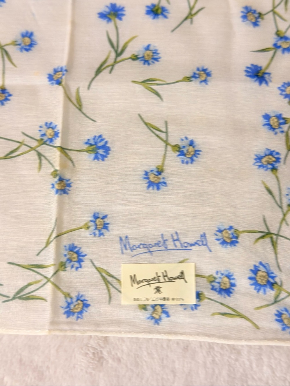 Handkerchief Blue Floral Home Bedding Scarf or Decorative Cloth